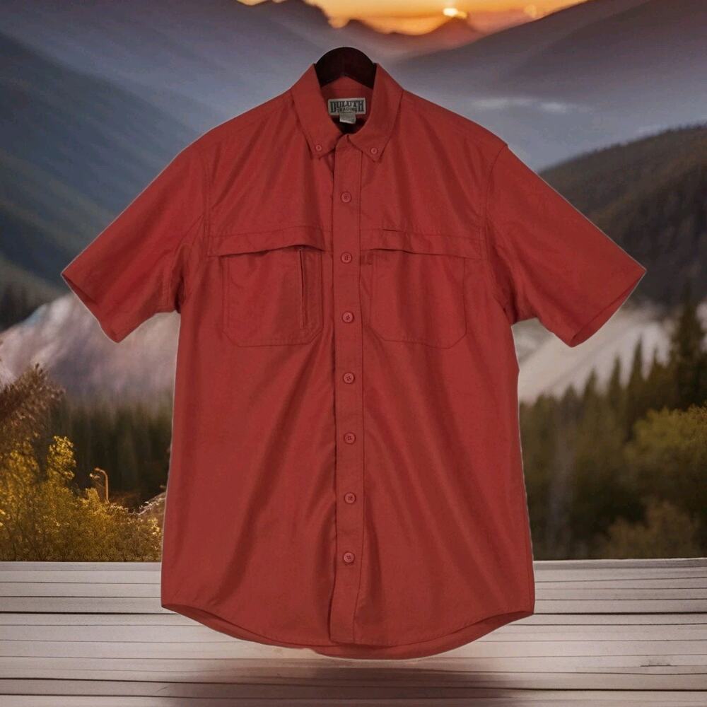 Duluth Trading Men’s Shirt Medium Tall Orange Ripstop Vented Fishing Cool Plus